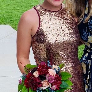 Lulus Ombré Gold-Maroon Sequin Dress, Size Medium